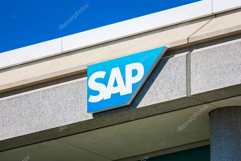 SAP office campus facade in Silicon Valley, high-tech hub of San Francisco Bay Area - San Ramon, CA, USA - October 2019