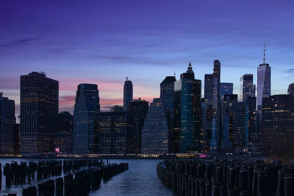 Nova York Skyline Com Arranha Céus Pôr Sol Visto Brooklyn — Fotografia de Stock