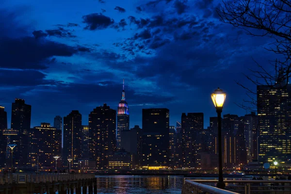 Panorama Nova York Com Horizonte Manhattan Sobre East River Noite — Fotografia de Stock