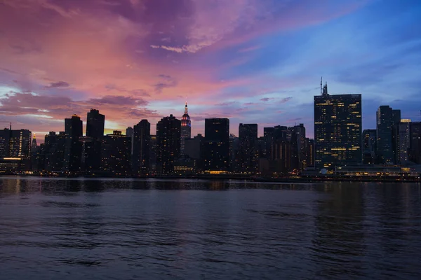 Manhattan Skyline New York City Der Dämmerung Wolkenkratzer Über East — Stockfoto