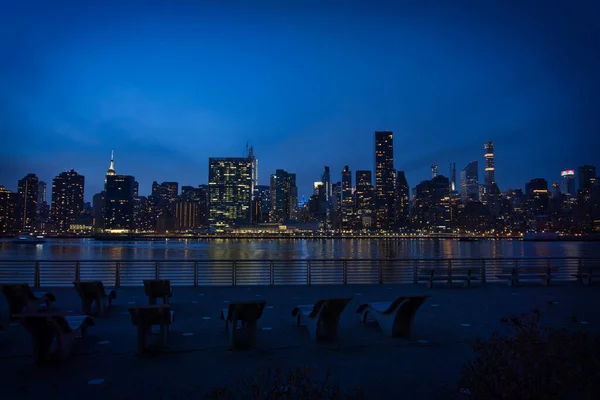 Panorama Nova York Com Horizonte Manhattan Sobre East River Noite — Fotografia de Stock