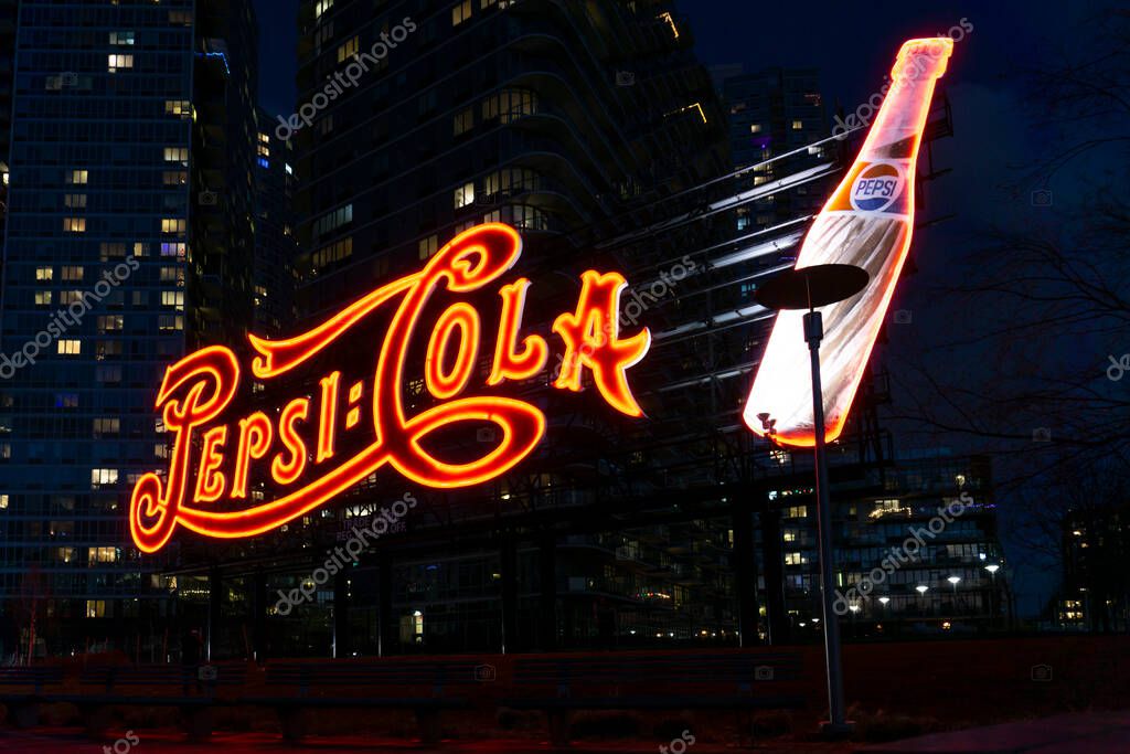 New York City / USA - December 15th 2019: Pepsi Cola sign on a building in Long Island City, Queens