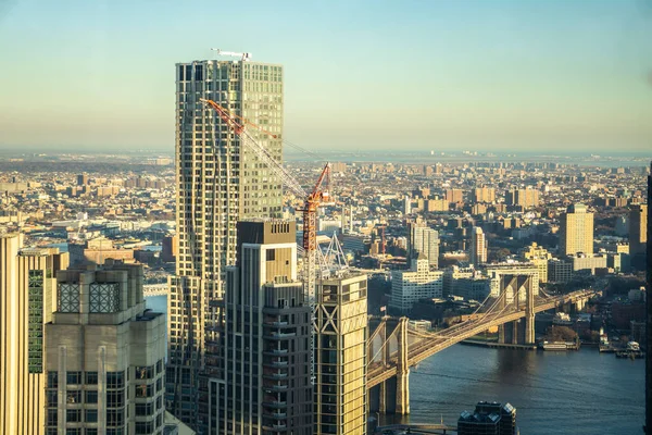 Вид Высоты Птичьего Полета Небоскребы Центра Манхэттена Бруклина Соединяющие Мосты — стоковое фото