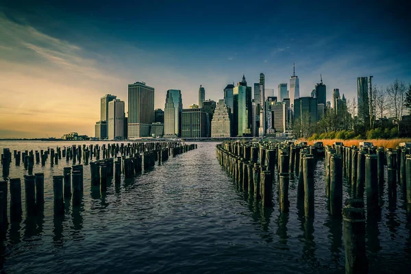 Panorama Horizonte Nova York Com Arranha Céus Sobre East River — Fotografia de Stock
