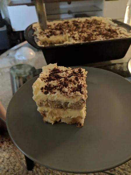 Pedazo Hecho Casa Pastel Tiramisú Plato — Foto de Stock