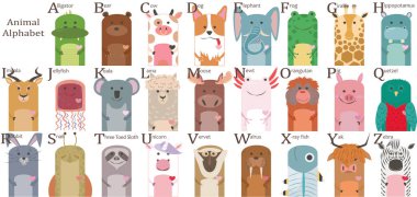 İçinde hayvanlar ve alfabe olan çocuk posteri