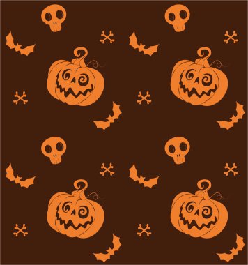 Kabak, kafatası, yarasa ve turuncu kedili cadılar bayramı için arka plan