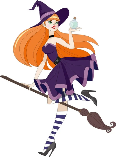 Young Red Haired Girl Witch Broom Royalty Free Stock Illustrations