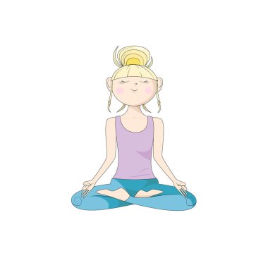 Genç bir kız lotus pozisyonunda oturuyor. yoga