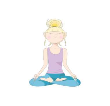 Genç bir kız lotus pozisyonunda oturuyor. yoga