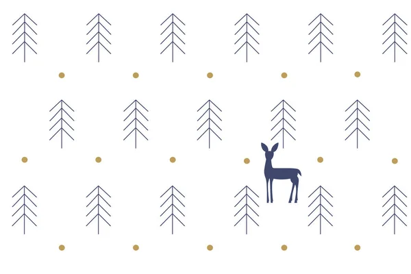 Hintergrund Mit Hirschen Und Weihnachtsbäumen Wald — Stockvektor