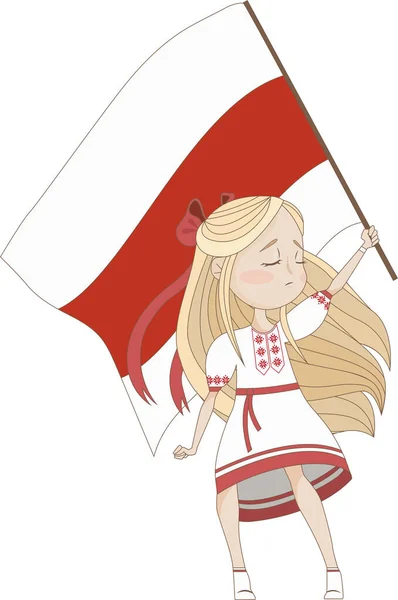 Girl National Belarusian Dress Holds Flag Support Belarus Stock Illustration