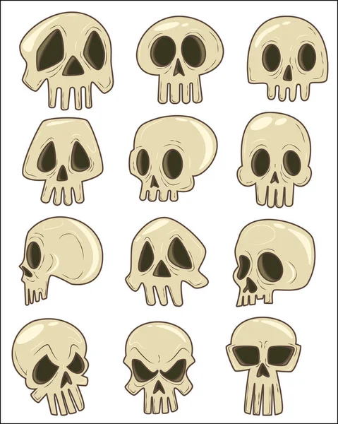 Conjunto Cráneos Estilo Diferente Para Fiesta Halloween — Archivo Imágenes Vectoriales