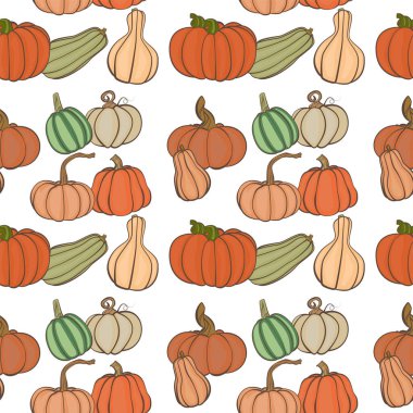 Sonbahar için beyaz arka planda farklı türde balkabaklarının duvar kağıdı