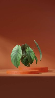 Portrede boş model turuncu renkli kıvrımlı silindir, en küçük sahne, 3D oluşturma