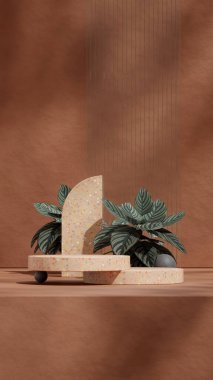 desenli duvar, 3d resim, portrede boş alanı kahverengi renkli kıvrımlı silindir haline getirir