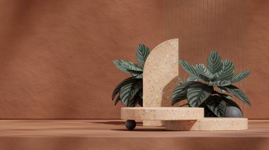 desenli duvar, 3D resim boş alanı kahverengi renkli silindir olarak düzenle