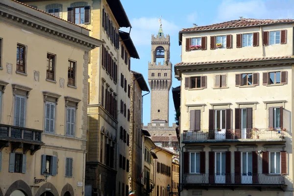 Edifícios Históricos Piazza Santa Croce Florença Fundo Torre Arnolfo Com — Fotografia de Stock