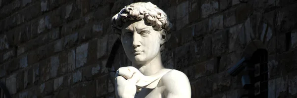 Rosto David Por Michelangelo Piazza Della Signoria Fundo Cúpula Duomo — Fotografia de Stock