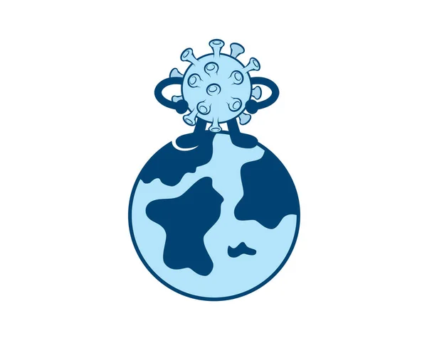 Corona Virus Oder Covid Maskottchen Auf Der Globus Illustration — Stockvektor