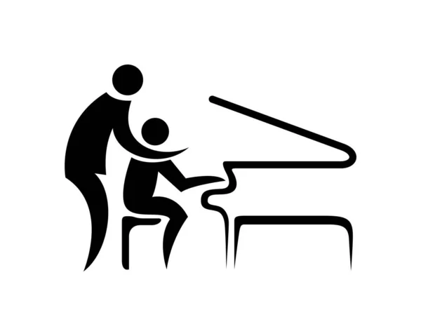 Piano Lesson Combined Teacher Student Symbol — Stock Vector