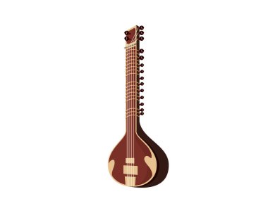 Ayrıntılı Sitar ve Hindistan 'ın Yaylı Müzik Enstrümanı Çizimi