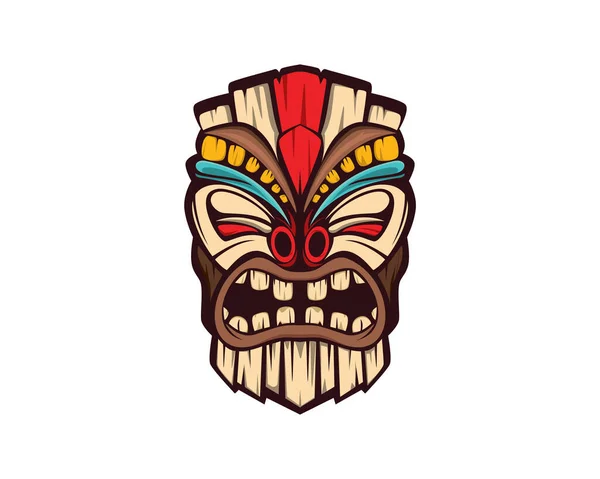 Tiki Detalhada Ilustração Artesanal Esculpida Tribal — Vetor de Stock