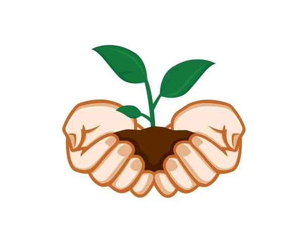 Символ Устойчивости Зеленых Растений Проблемы Окружающей Среды Руками Держащими Крошечные — стоковый вектор