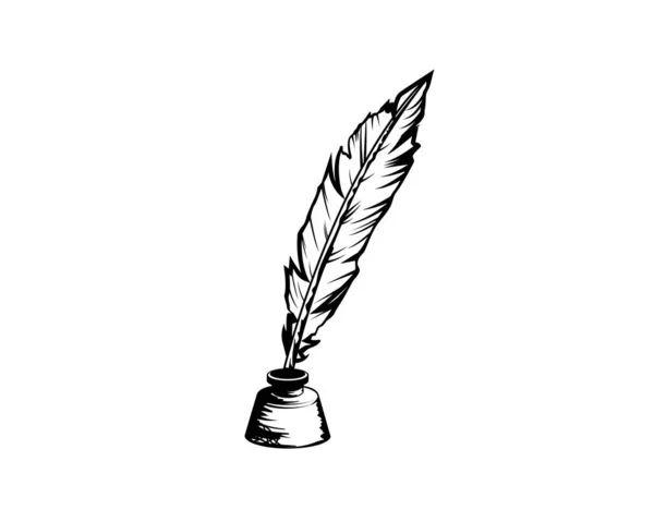 Quill Pen Inktpot Illustratie — Stockvector