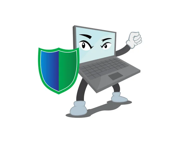 Computer Character Holding Shield Als Symbool Van Bescherming Veiligheid — Stockvector