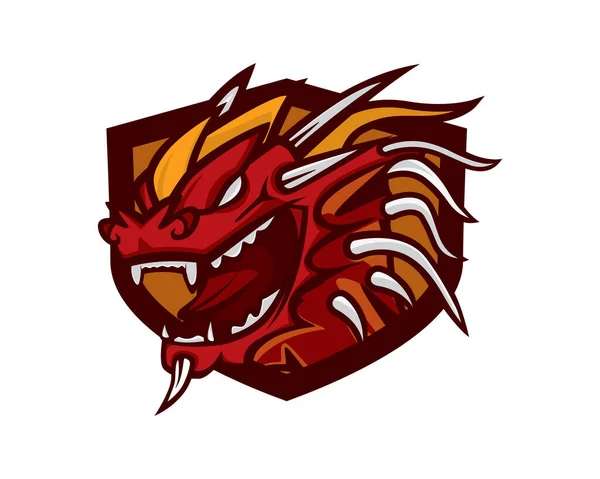 Europeu Red Dragon Mascote Emblema —  Vetores de Stock