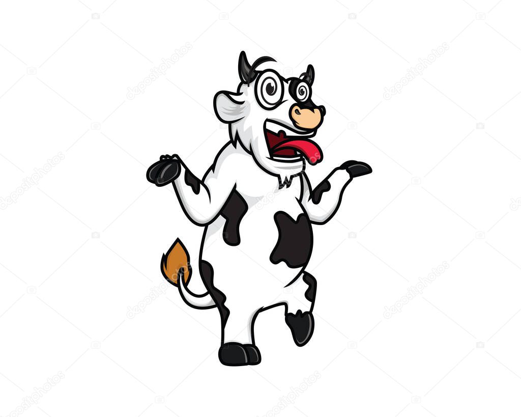 Cow Mascot with Crazy Gesture Illustration
