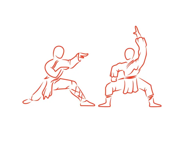 Twee Kungfu Fighters Silhouet — Stockvector