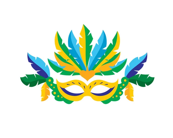 Máscara Carnaval Brasil Con Plumas Coloridas Vector — Vector de stock