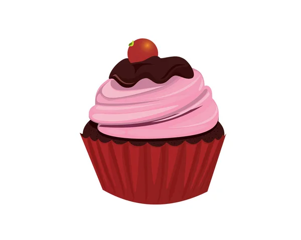 Ausführlicher Erdbeer Gemischter Schokoladen Cupcake Mit Kirsche Darauf Illustration Vector — Stockvektor