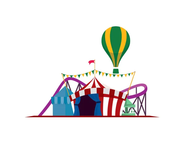 Foire Amusante Avec Tente Cirque Grande Roue Roller Coaster Arena — Image vectorielle