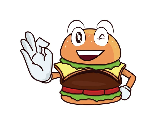 Burger Detalhada Recomendando Promovendo Gesto Mascote Vector — Vetor de Stock
