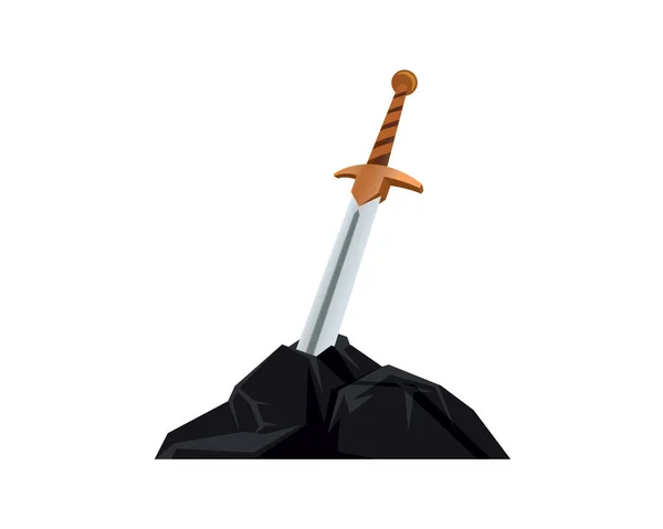 Espada Excalibur Detalhada Presa Vetor Pedra — Vetor de Stock
