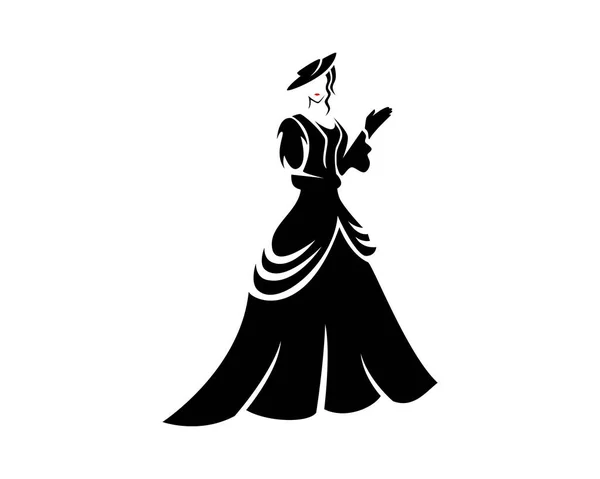 Alte Mode Mit Einem Viktorianischen Kleid Silhouette Vector — Stockvektor