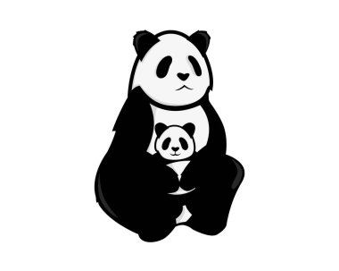 Panda Anne ve Bebek Çizim Vektörü