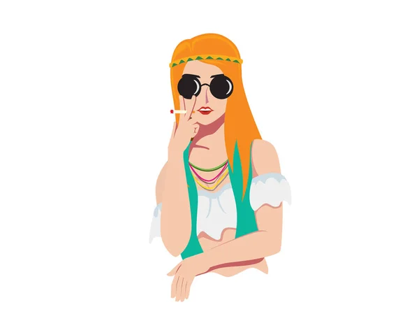 Hippie Μόδα Κορίτσι Κάπνισμα Pose Εικονογράφηση Διάνυσμα — Διανυσματικό Αρχείο