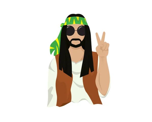 Hippie Hombre Moda Con Paz Mano Signo Símbolo Ilustración Vector — Vector de stock