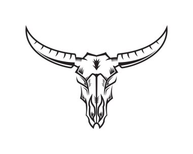 Siluet Biçimli Boğa Kafatası Çizimi Vektörü