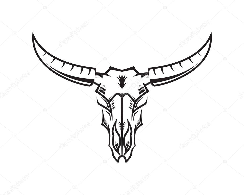 Bull Skull Illustration with Silhouette Style Vector