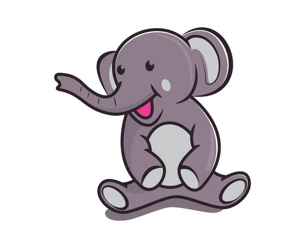 Elefante Bonito Sorridente Com Vetor Ilustração Gestos Sentado —  Vetores de Stock