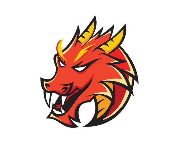 Europeu Red Dragon Head Mascote Emblema Vector —  Vetores de Stock