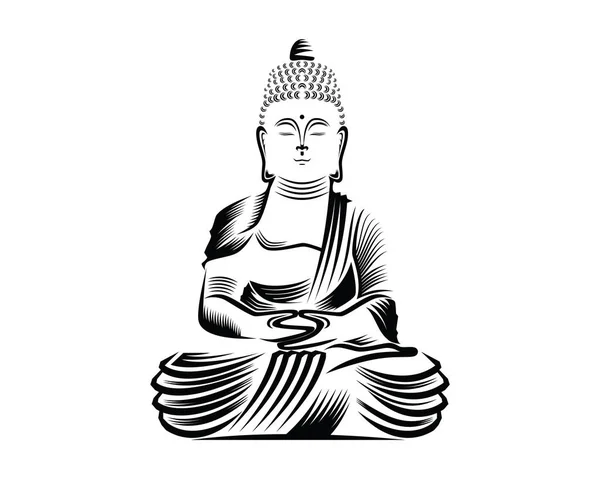 Ilustrasi Buddha Dengan Vektor Gaya Siluet - Stok Vektor