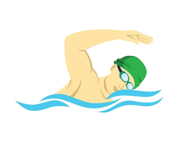 Schwimmen Mann Figur Mit Brille Seitenansicht Illustration Vektor — Stockvektor