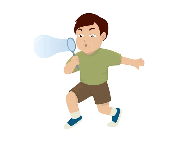 Boy Blowing Bubbles Vector Ilustración — Vector de stock