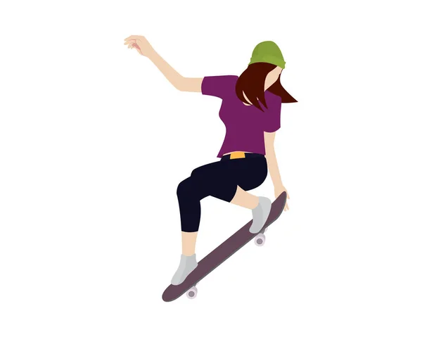 Menina Pulando Seu Skate Ilustração Vetor — Vetor de Stock